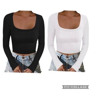 NWT-OQQ-TWO RIBBED LONG SLEEVE TOPS